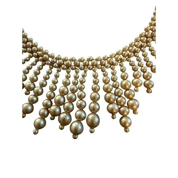 Vintage 1920s Faux Pearl Bib Choker Necklace With Ornate Clasp & Tiered Bead Des - Picture 2 of 4